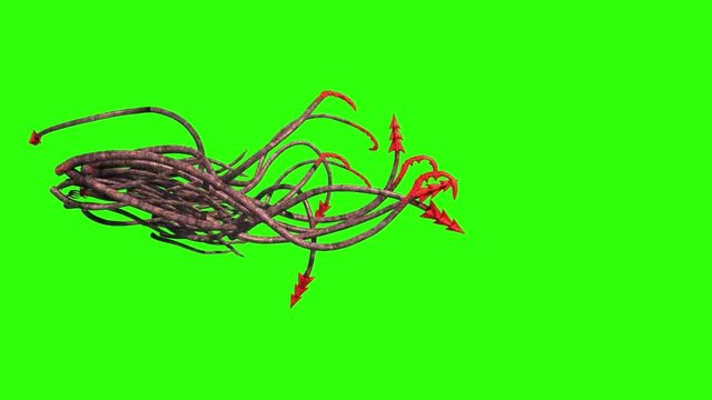 Monstrous Hooked Tentacles Attack Side Green Screen 3D Rendering Animation