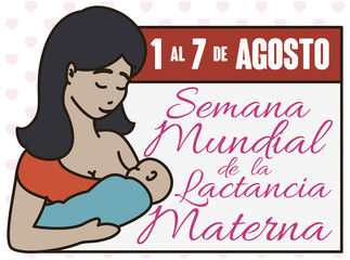 Calendar with Date and Latin Mother Celebrating World Breastfeeding Week, Vector Illustration