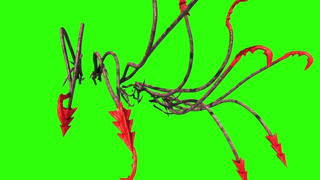 Monstrous Hooked Tentacles Front Green Screen 3D Rendering Animation