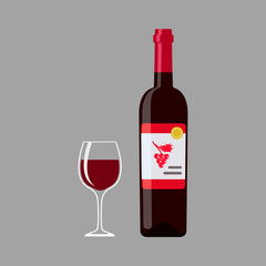 Bottle white wine and wine glass isolated on gray background