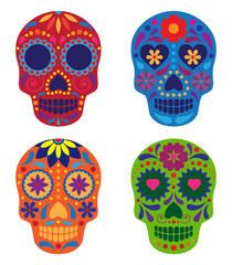 vector collection of mexican sugar skulls on white background