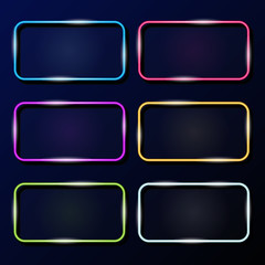 vector collection of neon frames on dark background