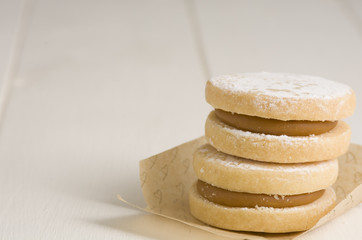 Delicious Alfajores filled with sweet milk.
