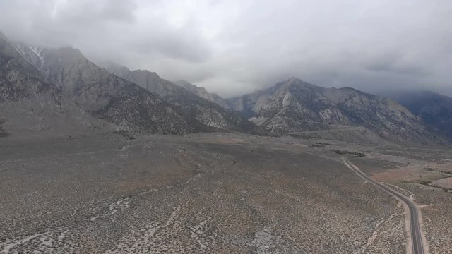 Mt Whitney Stormy Clouds above Sierra Nevada Mountains California USA Aerial Shot