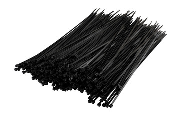 Black Cable ties isolated on white background - large group of objects