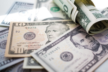 banknotes american dollars, one hundred, fifty, twenty, two, one dollar, close up