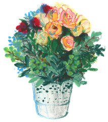 Picture pastel. illustration of a vase with flowers. still life