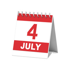 3D illustration isolated 4 four july red and white calendar reminder