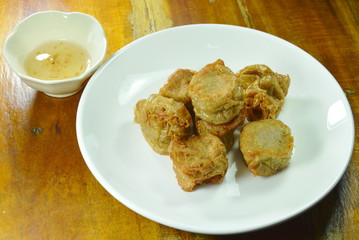 crispy deep fried crab meat roll in flour dipping with plum sauce