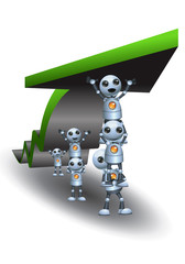 little robots cooperation making ascending chart arrow