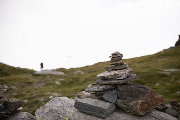 A pile of rocks arranged to mark the top of a mountain