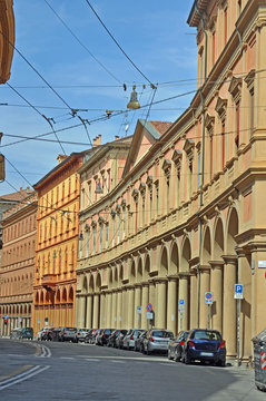 Bologna, Italy, downtown medieval buildings in Farini street.