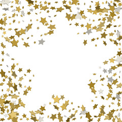 stars confetti, Frame of yellow shiny little stars , isolated on white background