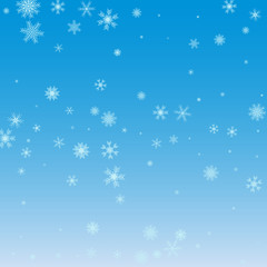 Blue Christmas snowflakes background. White snowflakes on blue