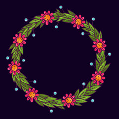 Floral flower wreath round frame vector