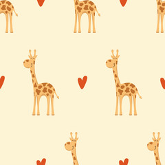 Giraffe vector seamless pattern. Baby animal background.