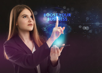 The concept of business, technology, the Internet and the network. A young entrepreneur working on...