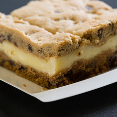 A slice of a coffee cake on a plate