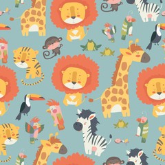 Happy jungle animals seamless pattern © Maria Starus