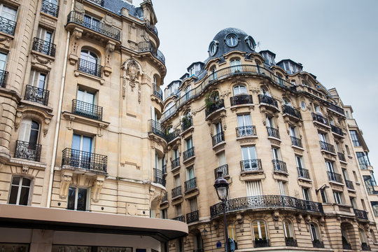 Antique buildings at Danton street in Paris France