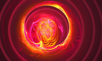 Another supernova near foreground as the storming of the red ball of fire abstraction based on fractal graphics