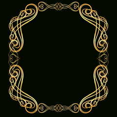 Decorative golden frame with gold elements on a dark background