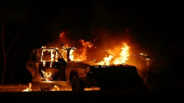 Car On Fire, Burning Car Front View, Car Explosion