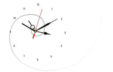 clock with many hands and numbers on white background, time management concept and confusing time concept