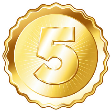 Gold Plate - Badge with Number 5.