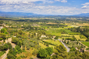 .View of the valley from the mountainous Provencal village of Gordes. Provence. France.