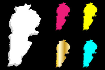 3D map of Lebanon (Lebanese Republic) - white, yellow, purple, blue and gold - vector illustration