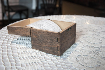 Chest for putting payment and tips in restaurant