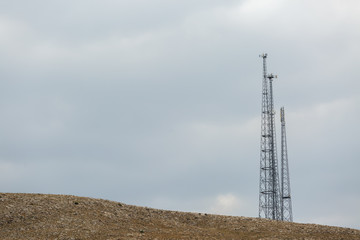 Antenna tower transmits radio signals in the mountains