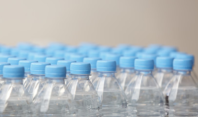 Many bottles of pure mineral water