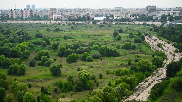 Aerial view of the Vacaresti Nature Park in Bucharest
