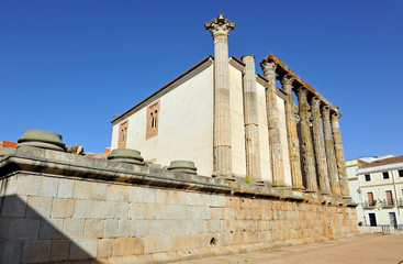 Fototapeta na wymiar Roman temple of Diana in Merida, province of Badajoz, Extremadura, Spain