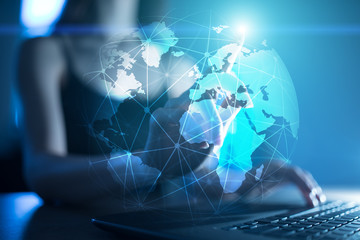 3D Earth on virtual screen. Global business strategy concept. Internet and Communication technology concept.