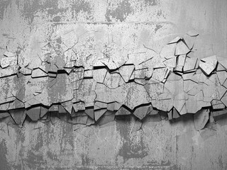 Dark cracked broken wall in concrete wall. Grunge background