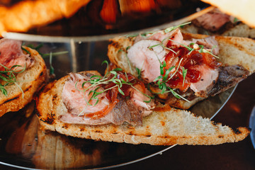 Delicious canapes as event dish in luxary restaurant.