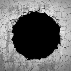 Dark cracked broken wall in concrete wall. Grunge background