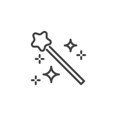 Magic wand outline icon. linear style sign for mobile concept and web design. simple line vector icon. Wizard symbol, logo illustration. Pixel perfect vector graphics