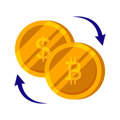 Bitcoin and dollar gold coin, vector set Finance money illustration