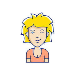 Vector character illustration of woman face in cartoon linear