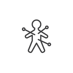 Voodoo doll with pins outline icon. linear style sign for mobile concept and web design. Halloween simple line vector icon. Symbol, logo illustration. Pixel perfect vector graphics