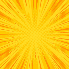 Pop art comic background lightning blast halftone dots.