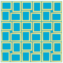 Abstract seamless pattern texture of golden rectangular frames over sky blue background template Vector illustration