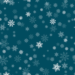 Snowflake seamless pattern. Snow on white background. Abstract wallpaper, wrapping decoration. Symbol winter, Merry Christmas holiday, Happy New Year celebration Vector illustration.