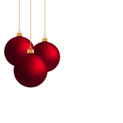 Three red vector hanging Christmas balls.