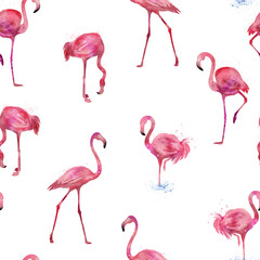 Obraz premium Seamless flamingos pattern, watercolor