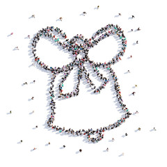 A lot of people form Christmas bell, children's drawing . 3d rendering.